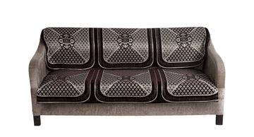 Nendle Chenille Jacquard Weaved Velvet Fabric Sofa Cover Set of 3 Seater (Brown, 2 Pieces)